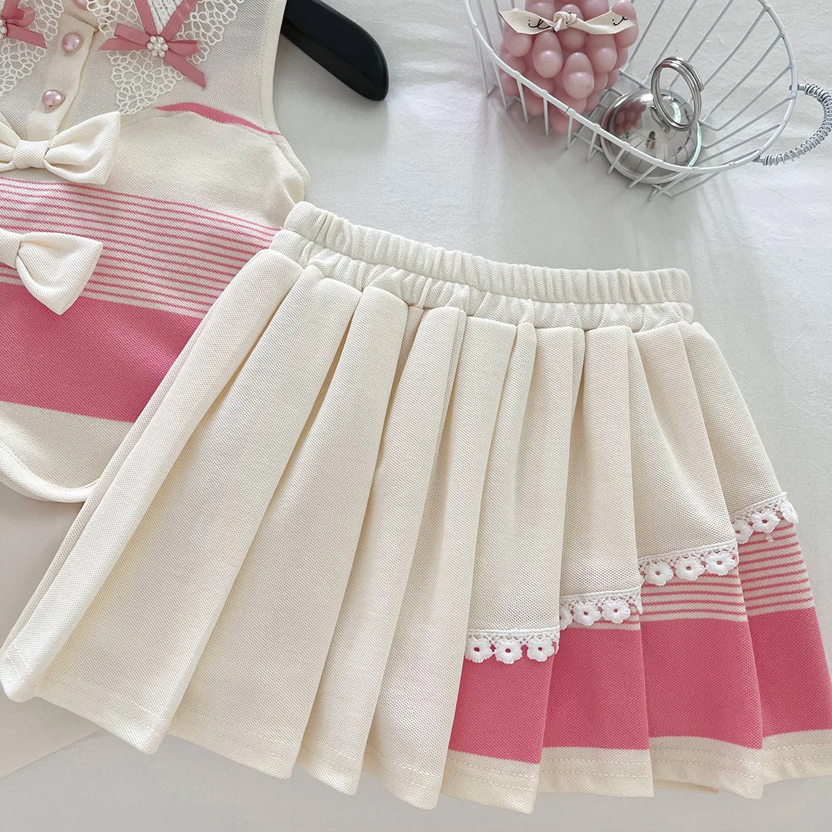 موضة 2025 جديد بنت صيف bow بليسيه جيب love بدلة little بنت كاجوال fashionable solid pattern أميرة foreign ستايل