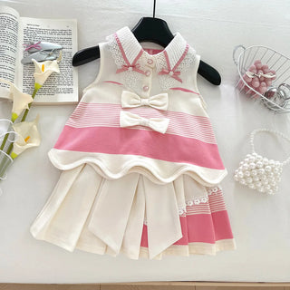 موضة 2025 جديد بنت صيف bow بليسيه جيب love بدلة little بنت كاجوال fashionable solid pattern أميرة foreign ستايل