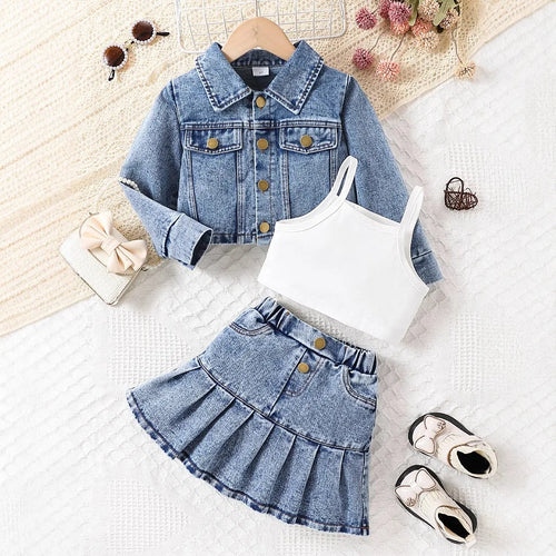 موضة 2025 جديد بنات' خريف and شتاء جديد دينم jacket sweet and fashionable three piece طقم