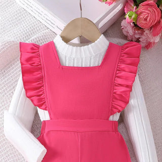 موضة 2025 جديد بنات' خريف and شتاء طقم white أكمام طويلةd pullover توب، قطعة واحدة shoulder strap pants طقم قطعتين