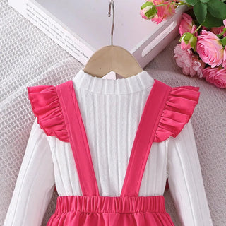 موضة 2025 جديد بنات' خريف and شتاء طقم white أكمام طويلةd pullover توب، قطعة واحدة shoulder strap pants طقم قطعتين
