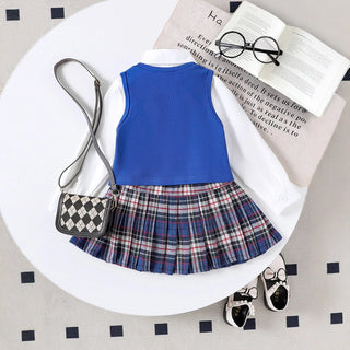 موضة 2025 جديد korean بنت كاجوال ستايل cross-border foreign trade solid color knitted فيست lapel jacket plaid بليسيه جيب طقم three