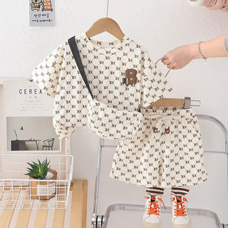 موضة 2025 جديد korean ستايل أولاد صيف بدلة أكمام قصيرة two-piece baby clothes with leopard logo design for أطفال