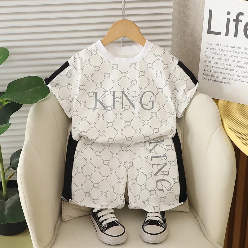 موضة 2025 جديد letter print أولاد صيف بدلة كاجوال cotton children's wear أكمام قصيرة بدلة with korean ستايل