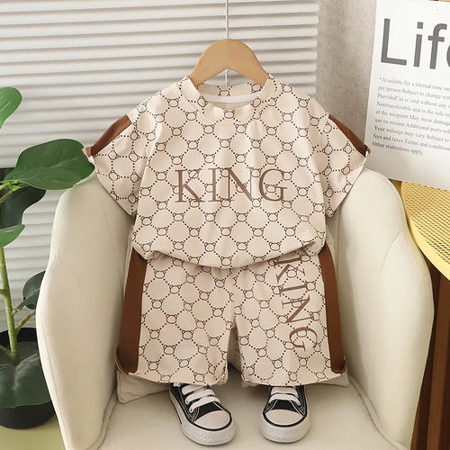 موضة 2025 جديد letter print أولاد صيف بدلة كاجوال cotton children's wear أكمام قصيرة بدلة with korean ستايل