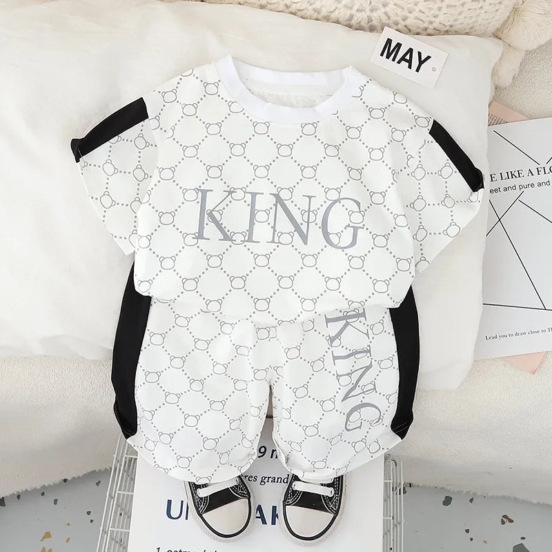 موضة 2025 جديد letter print أولاد صيف بدلة كاجوال cotton children's wear أكمام قصيرة بدلة with korean ستايل