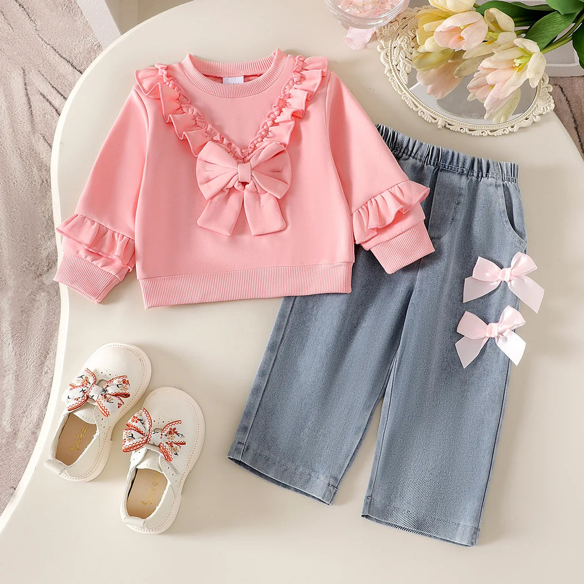موضة 2025 جديد ربيع وخريف cute بنات' طقم infant and toddler أكمام طويلة round neck hoodie طويل pants 2-piece طقم