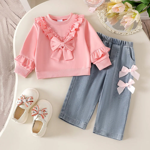 موضة 2025 جديد ربيع وخريف cute بنات' طقم infant and toddler أكمام طويلة round neck hoodie طويل pants 2-piece طقم