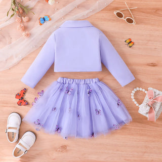 موضة 2025 جديد ربيع وخريف بنات' طقم أكمام طويلة coat tank توب قصير جيب 3-piece طقم