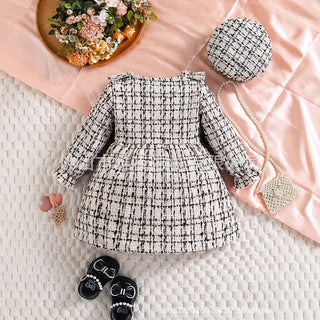موضة 2025 جديد ربيع وخريف ستايل baby بنت baby أكمام طويلةd cardigan فستان with beret included
