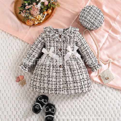 موضة 2025 جديد ربيع وخريف ستايل baby بنت baby أكمام طويلةd cardigan فستان with beret included