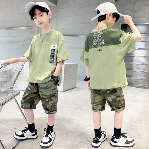موضة 2025 جديد صيف mid to large أولاد' خفيف sport صيف أولاد' توب and pants طقم