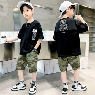 موضة 2025 جديد صيف mid to large أولاد' خفيف sport صيف أولاد' توب and pants طقم