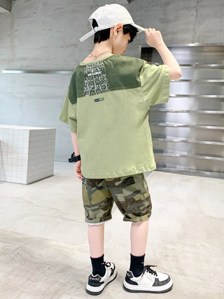 موضة 2025 جديد صيف mid to large أولاد' خفيف sport صيف أولاد' توب and pants طقم