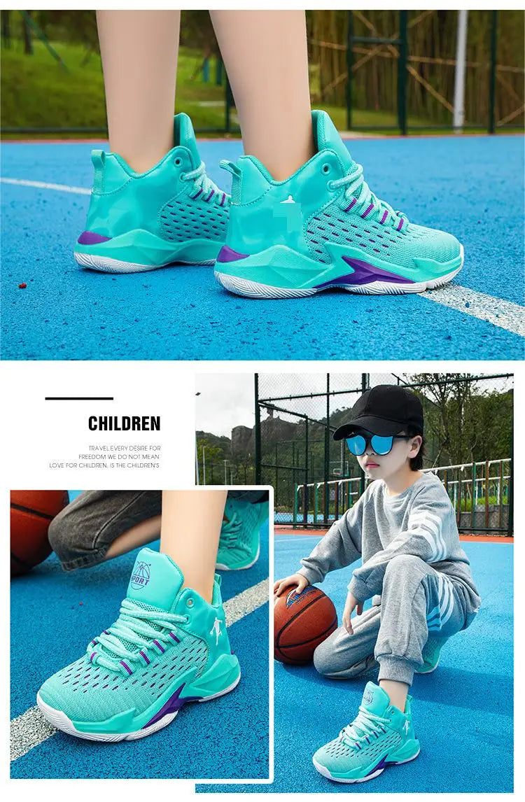 موضة 2025 ربيع خريف children's basketball shoes non-slip جديد running sneakers for أولاد ناعم bottom breathable net design صيف