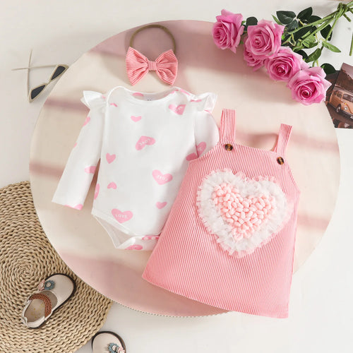 موضة 2025 ربيع خريف sweet toddler بنات clothing heart-shaped طويل-sleeved romper halter فستان baby clothes طقم