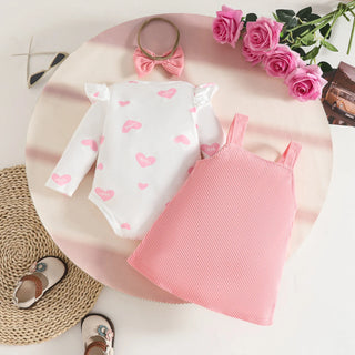 موضة 2025 ربيع خريف sweet toddler بنات clothing heart-shaped طويل-sleeved romper halter فستان baby clothes طقم