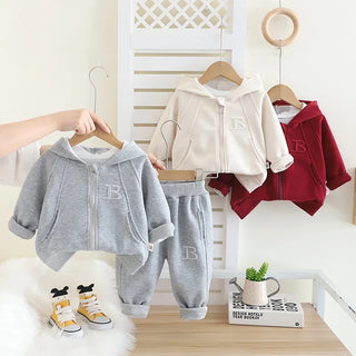 موضة 2025 ربيع جديد أولاد' and بنات' hooded zipper shirt أكمام طويلة طقم baby كاجوال pants طقم قطعتين
