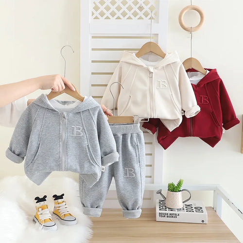 موضة 2025 ربيع جديد أولاد' and بنات' hooded zipper shirt أكمام طويلة طقم baby كاجوال pants طقم قطعتين