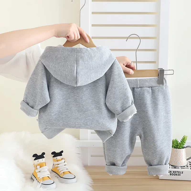 موضة 2025 ربيع جديد أولاد' and بنات' hooded zipper shirt أكمام طويلة طقم baby كاجوال pants طقم قطعتين