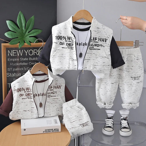 موضة 2025 ربيع وخريف جديد أولاد' طقم، fashionable and handsome english فيست أكمام طويلة three piece طقم for children