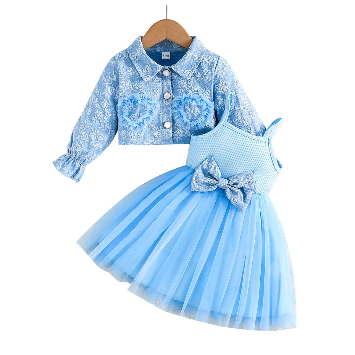 موضة 2025 ربيع وخريف جديد butterfly embroidered أكمام طويلة coat and purple butterfly strap تل فستان طقم قطعتين