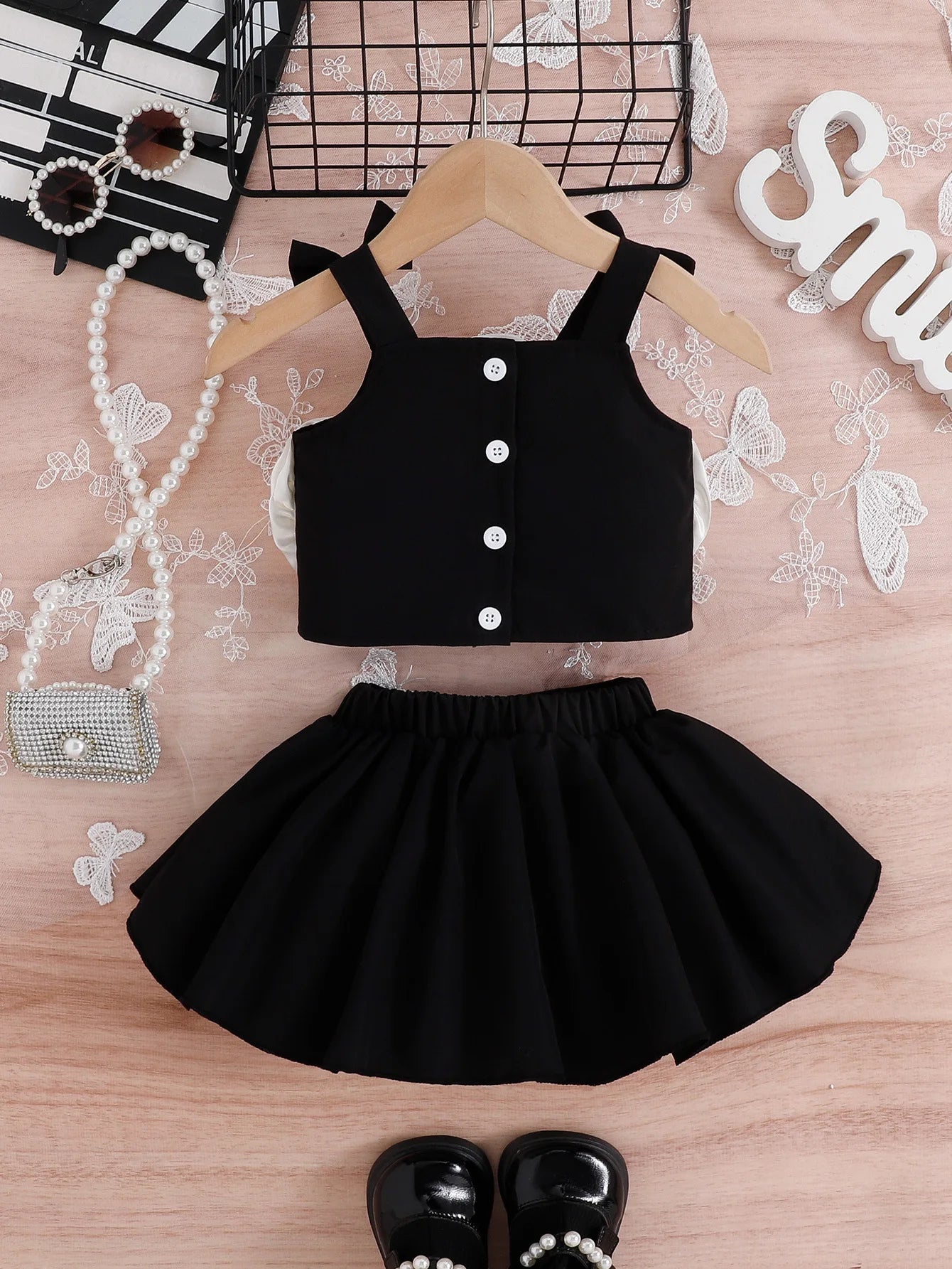 موضة 2025 صيف baby بنت floral توب with puffy جيب طقم قطعتين