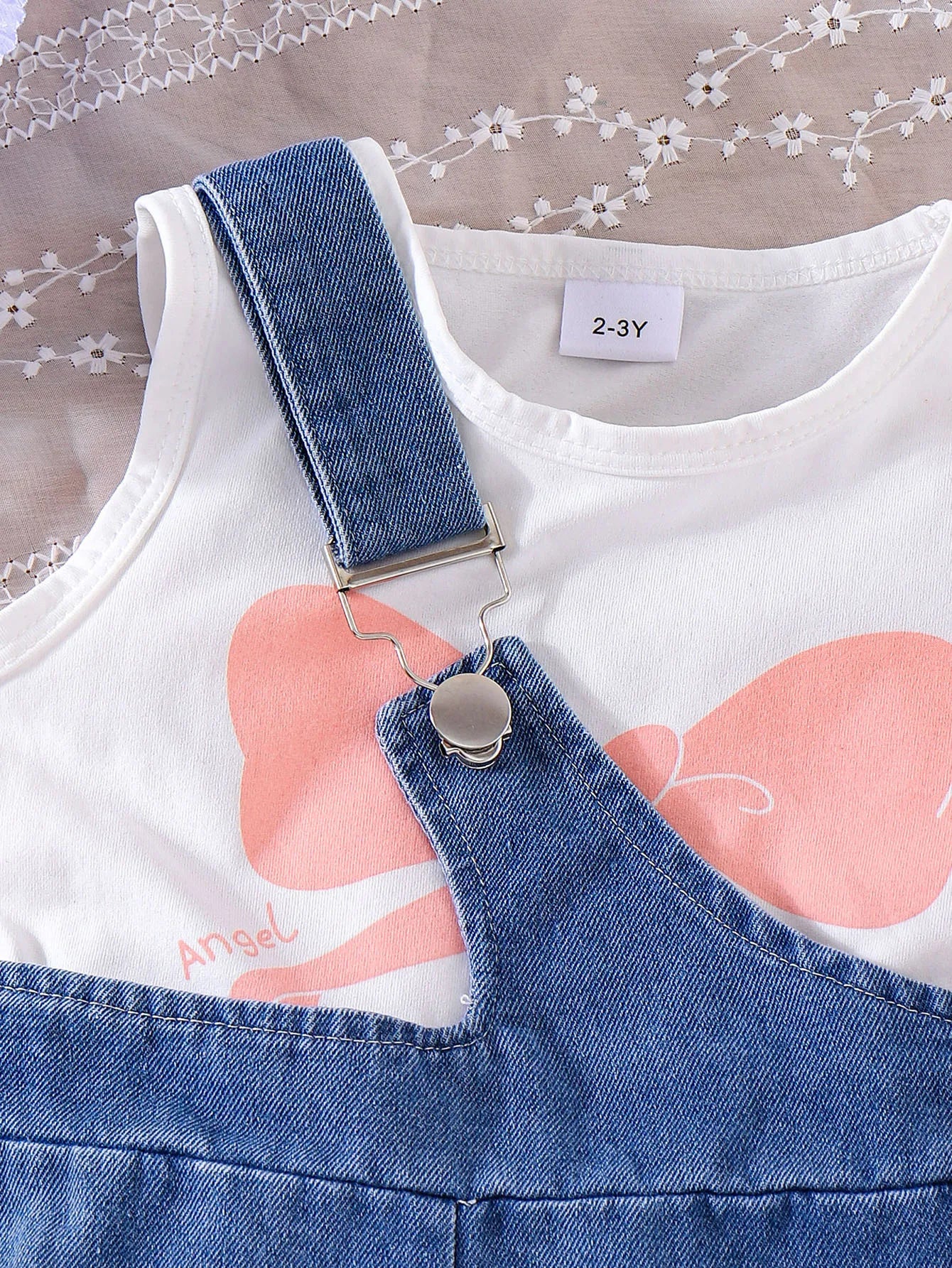موضة 2025 صيف back to school 4-7years outfit children bows t-shirt توب دينم shorts two-piece بنات clothing