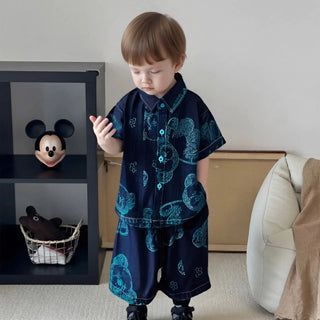 موضة 2025 صيف collection جديد 0-5-year-old أولاد' printed big bear cowboy أكمام قصيرةs 2-piece طقم