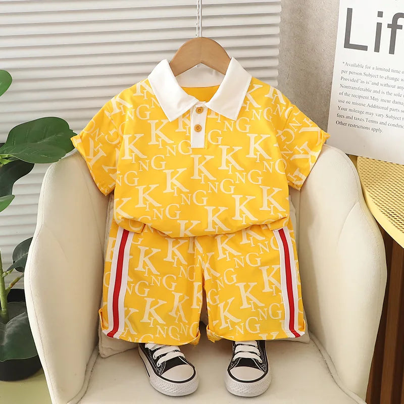 موضة 2025 صيف fashion أكمام قصيرة cotton polo shirt بدلة for أولاد children's صيف clothes
