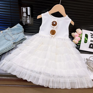 موضة 2025 صيف بنات' كاجوال cotton فستان with دينم بدون أكمام توب and تل فستان solid pattern طقم قطعتين