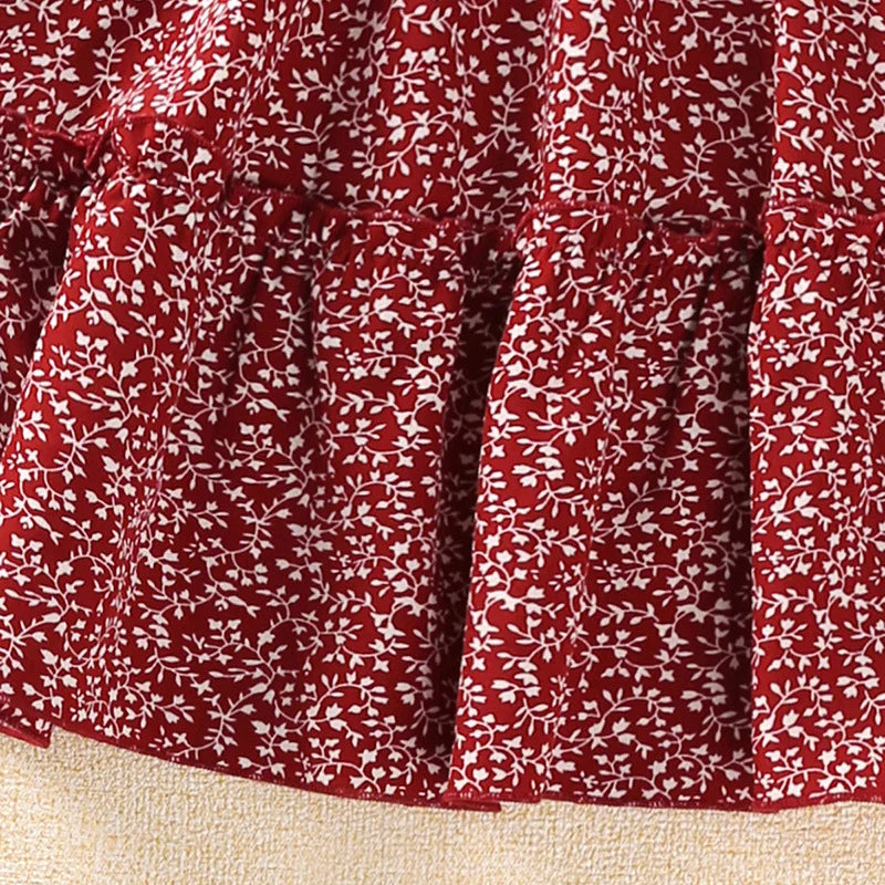 موضة 2025 صيف بنات clothing طقم جديد cross-border floral overskirt with بليسيه أكمام قصيرة jacket and suspenders