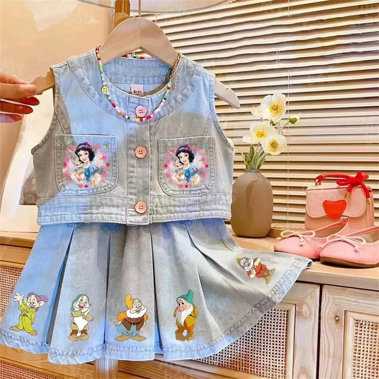 موضة 2025 صيف جديد children's fashionable two-piece بدلة بنات' ستايل غربي ستايل فيست جيب bows pattern custom logo size 2-9t