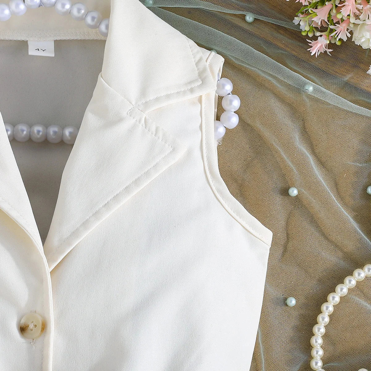 موضة 2025 صيف جديد بنات solid color بدون أكمام fashion فستان طقم قطعتين belt ruffles odm supply