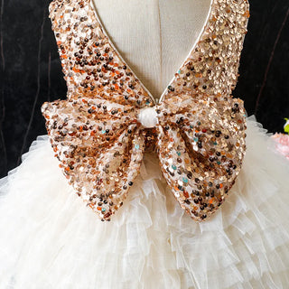 موضة 2025 صيف جديد أميرة ستايل بنات فستان children's knitted تل sequin فستان butterfly ربطة decoration طويل party ستايل