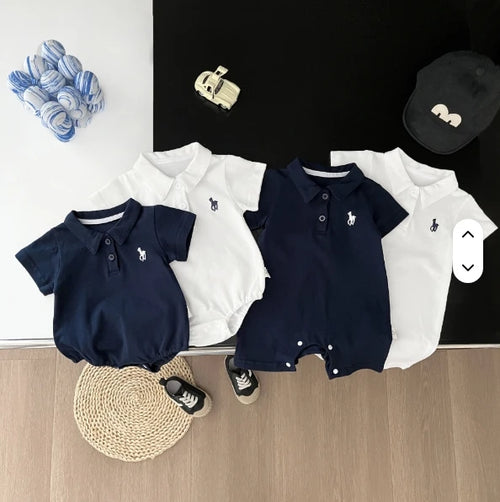 موضة 2025 صيف newborn baby solid color كاجوال cotton design with snap button closure letter print baby rompers