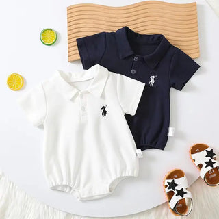 موضة 2025 صيف newborn baby solid color كاجوال cotton design with snap button closure letter print baby rompers