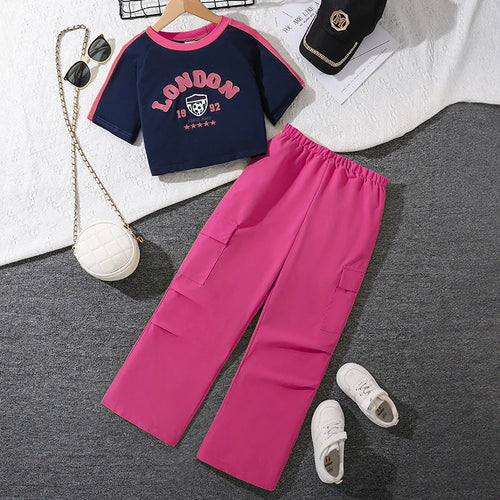 موضة 2025 صيف women's children's cotton طقم قطعتين بدلة أكمام قصيرة jacket كاجوال overalls جديد foreign ستايل letters for