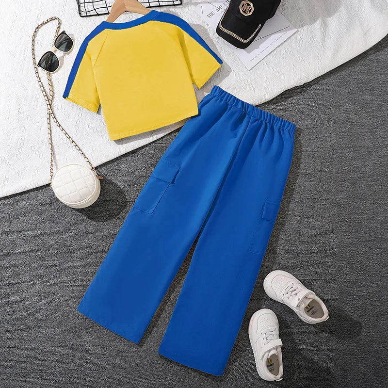 موضة 2025 صيف women's children's cotton طقم قطعتين بدلة أكمام قصيرة jacket كاجوال overalls جديد foreign ستايل letters for