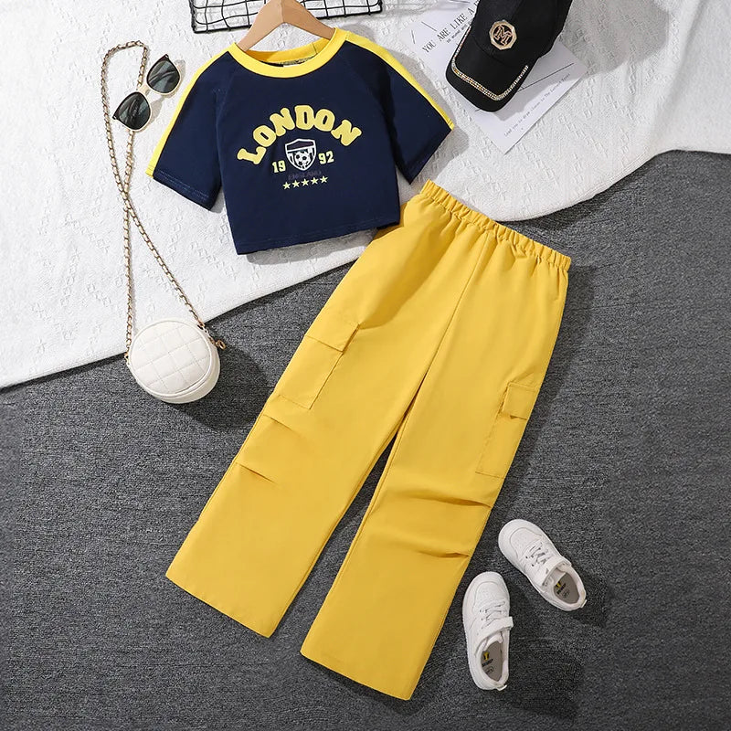 موضة 2025 صيف women's children's cotton طقم قطعتين بدلة أكمام قصيرة jacket كاجوال overalls جديد foreign ستايل letters for