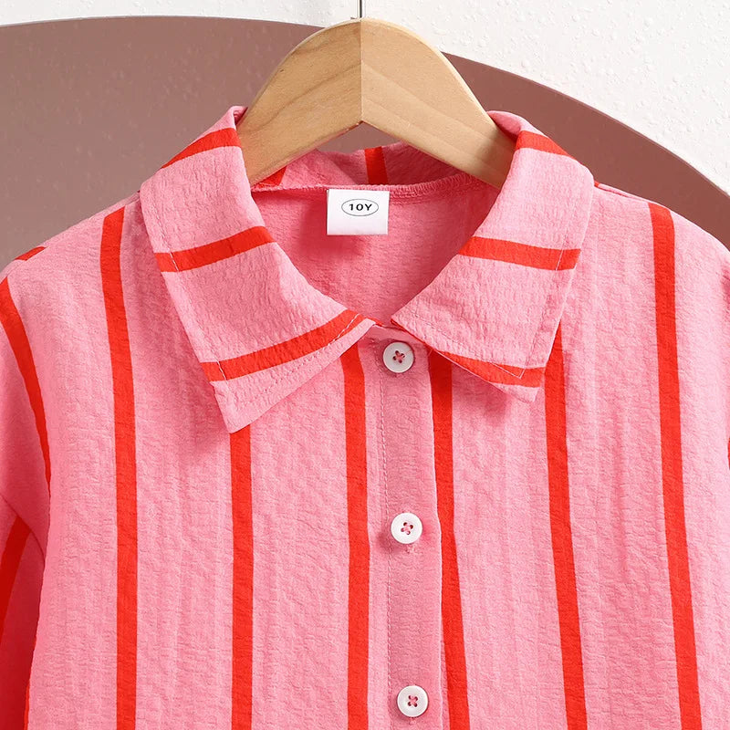 موضة 2025 teenager's ربيع fall pink red striped أكمام طويلةd بدلة طقم 2 pcs garment طقم 8-12y