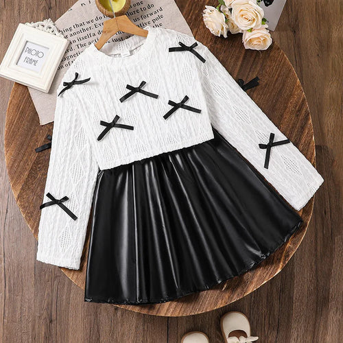 موضة 2025 women's children's كاجوال two-piece بدلة solid bow أكمام طويلة jacket جيب korean خريف collection