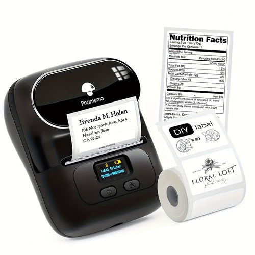 Phomemo M110 Label Makers - طابعة ملصقات حرارية محمولة لطباعة الباركود والملابس والمجوهرات والتجزئة والبريد، متوافقة مع نظام Android و IOS، مع 1 عبوة 40×30 مم 1.57