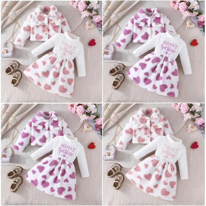 25 خريف/شتاء جديد collar fashion coat letter love printed فستان children's طقم