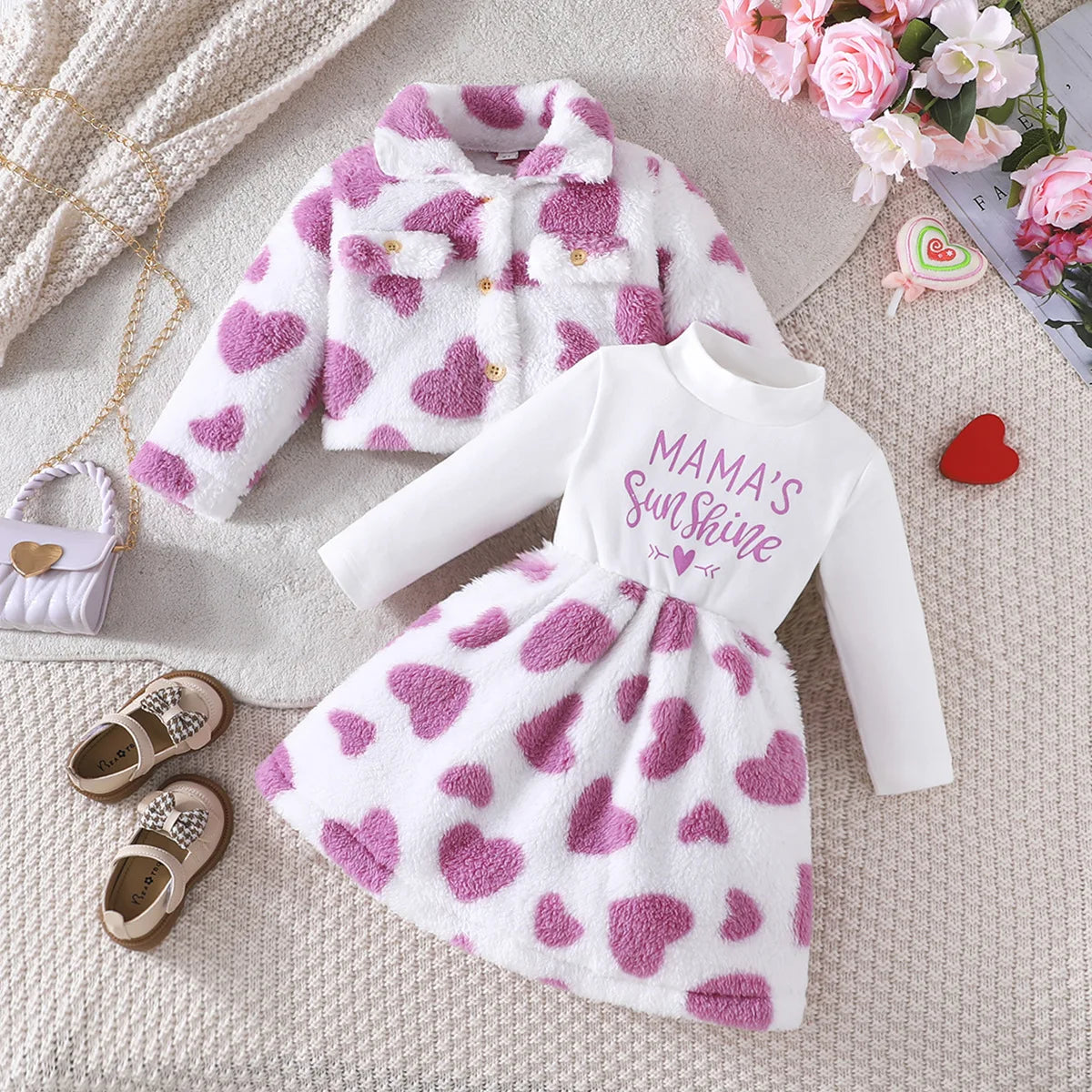 25 خريف/شتاء جديد collar fashion coat letter love printed فستان children's طقم