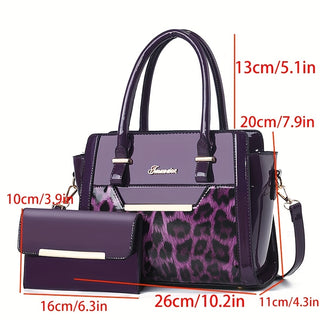 2pcs Elegant Handbags with Geometric Leopard Print - Adjustable Strap, Magnetic Closure, Polyester Lining, Edge Paint Detail, Includes Matching Wallet, Stylish Red & Black Design for Formal Occasions, Formal Occasion Bags|Elegant Handbag Set|Adjustable St