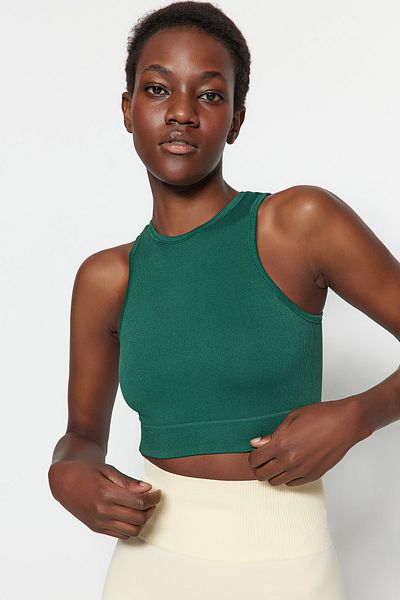 حمالة صدر رياضية محبوكة برأس البط باللون الأخضر بدون خياطة/بدون خياطة ودعم خفيف TWOSS21SS0024