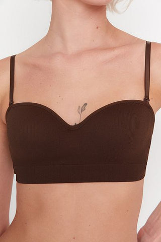 حمالة صدر محبوكة باللون البني الداكن بدون حمالات - بدون خياطة/بدون أسلاك داخلية THMAW23SU00069