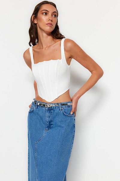 إكرو حزام مشد المحاصيل بلوزة منسوجة TWOSS23BZ00938