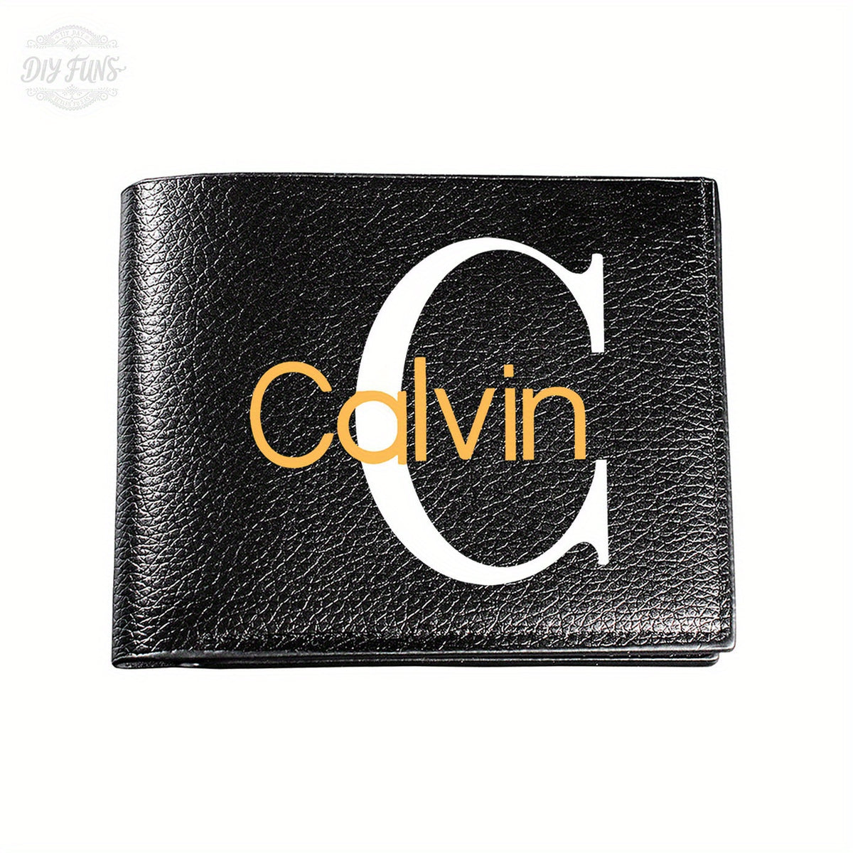 محفظة C-Calvin للرجال - تصميم بسيط ورفيع من الجلد الصناعي مع حماية RFID، لون أسود بشعار 'C' برتقالي جريء - حافظة بطاقات وجيب نقدي يومي - هدية مثالية له، محفظة صغيرة أنيقة بتصميم كلاسيكي متباين